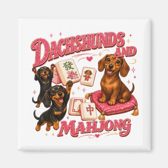 Íman Dachshunds e Mahjong (Frente)