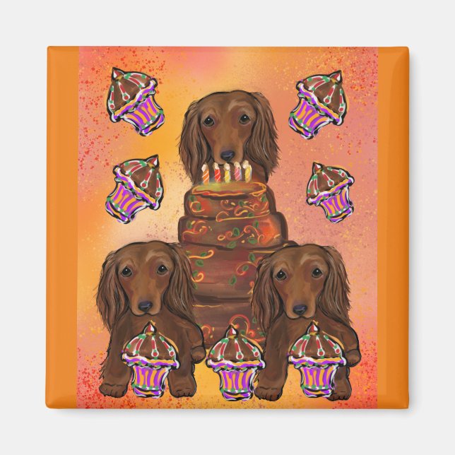 Íman Dachshunds Vermelhos de Cabelo Longo (Frente)
