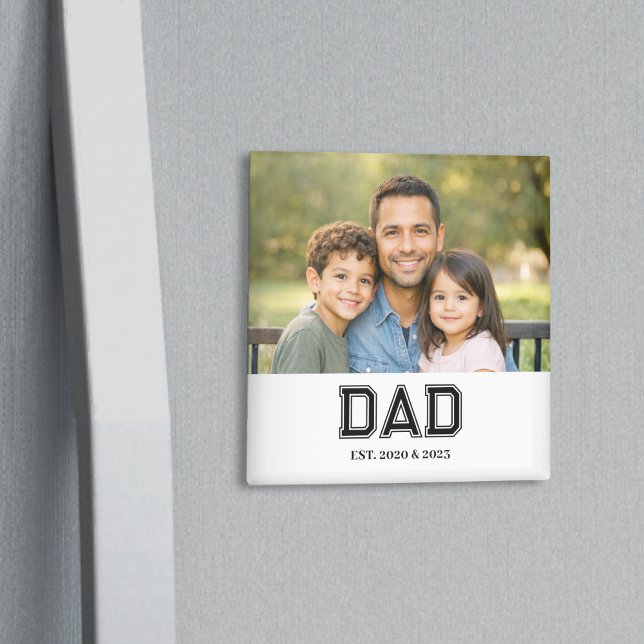 Íman Dad Established Photo Modern Typography Gift (Modern Dad Established. design with bold sports-style text and a favorite photo!)