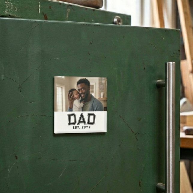 Íman Dad Established Year Bold Black White Photo (Criador carregado)