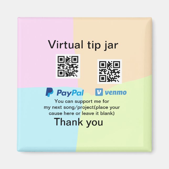 Íman Dádiva virtual jar q r código doação de moeda PayP (Frente)