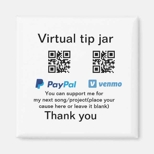 Íman Dádiva virtual jar q r código doação de moeda PayP (Frente)