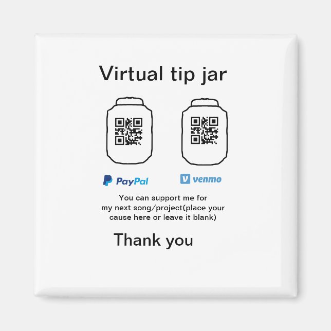 Íman Dádiva virtual jar q r código doação de moeda PayP (Frente)