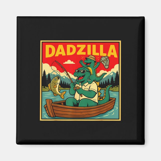 Íman Dadzilla pesca dinossauro pai e filho retrô  (Frente)