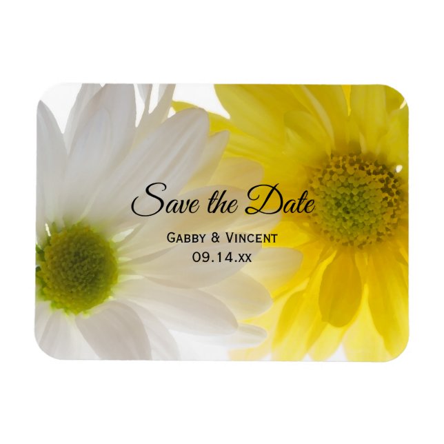 Íman Daisies Amarelo e Branco Casamento Salve a Data (Horizontal)