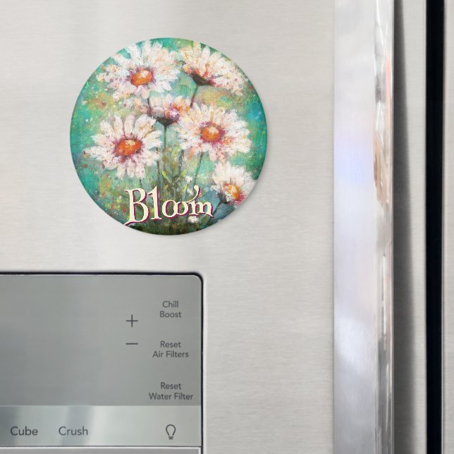 Íman Daisies Impressionistic Floral Teal Personalized (In Situ (Fridge))