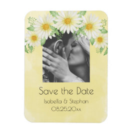 Íman Daisies White Yellow Floral Photo Save the Date (D