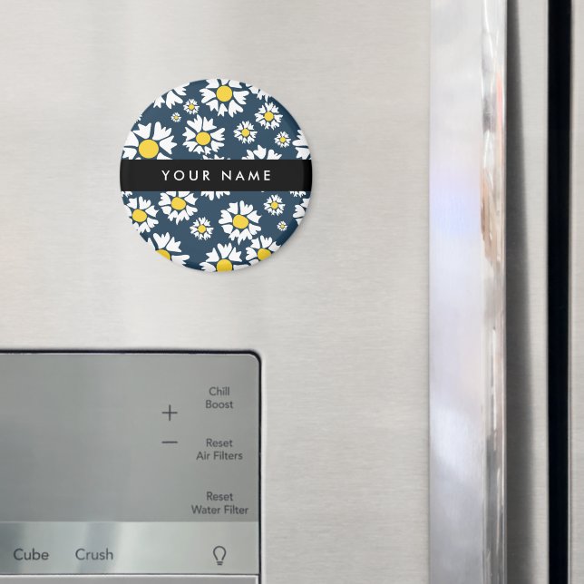 Íman Daisy Pattern, White Daisies, Seu Nome (In Situ (Fridge))