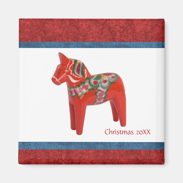 Íman Dala Horse de Natal Sueco Datado (Frente)