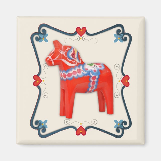 Íman Dala Horse Folk Art em Sueco (Frente)