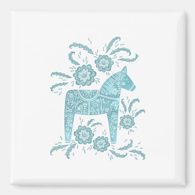 Íman Dala Horse Green e White Magnet (Swedish Dala Horse magnet)
