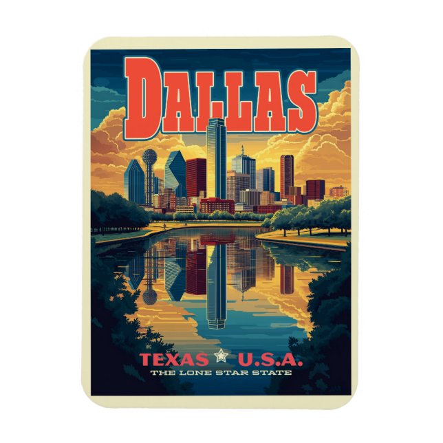 Íman Dallas Skyline Retro Viagem (Vertical)
