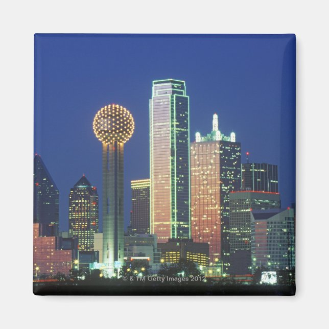 Íman 'Dallas, TX skyline à noite com Reunion Tower' (Frente)