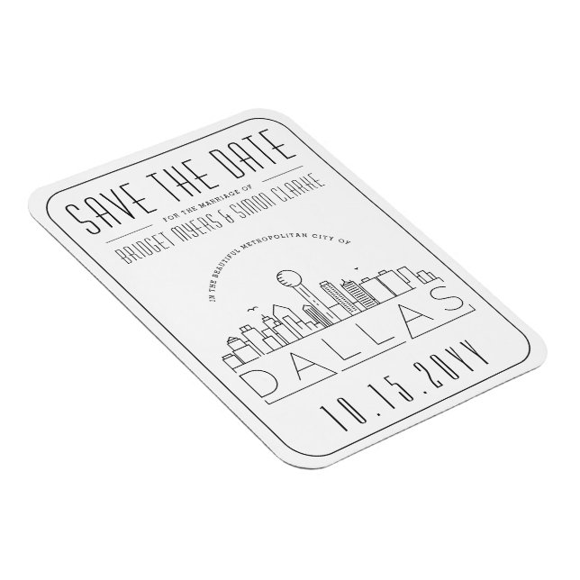 Íman Dallas Wedding Stylized Skyline Salvar Data (Lado Direito)