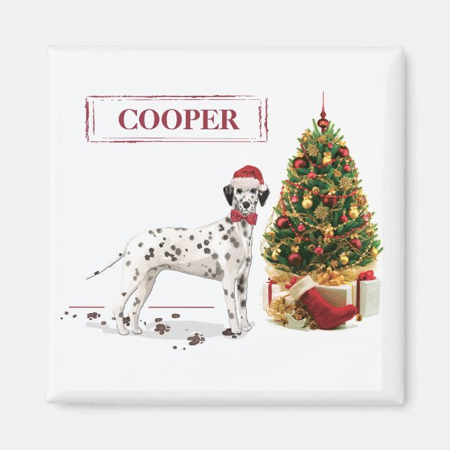 Íman Dalmatiano engraçado de Natal e árvore (Frente)