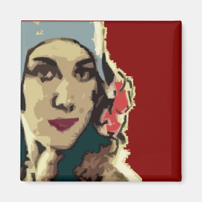 Íman Dama dos Anos 20 com Chapéu Azul Pop Art (Frente)