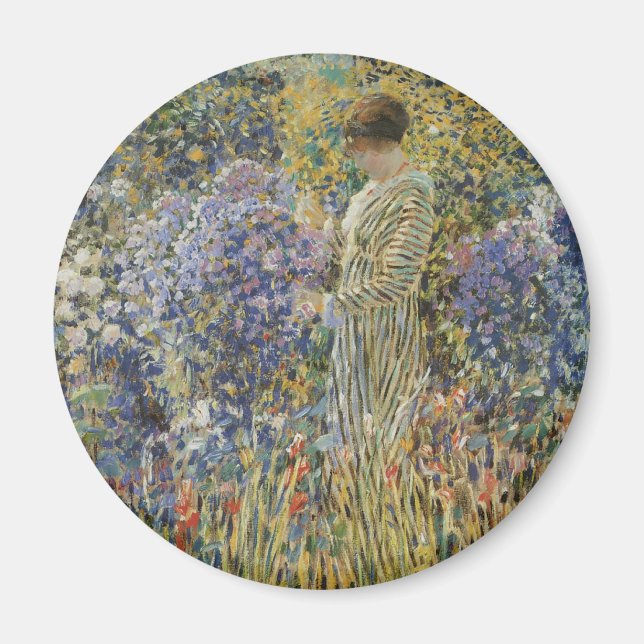 Íman Dama em um Jardim de Frederick Frieseke, Arte Fina (Frente)