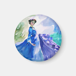 Íman Dama em Vestido Azul - Pintura em Aquarela