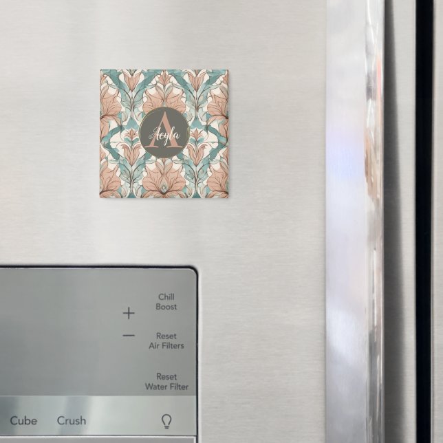 Íman Damasco Floral Rosa Botânico Elegante Moderno (In Situ (Fridge))