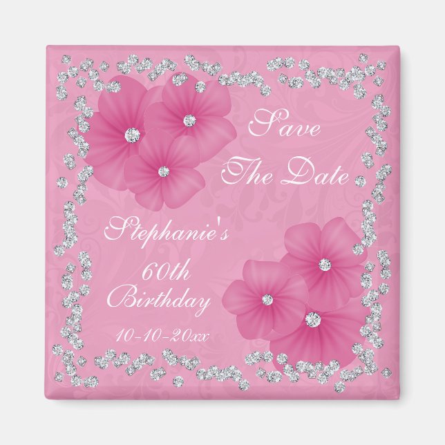 Íman Damasco Rosa & Flores Aniversário de 60 anos (Frente)