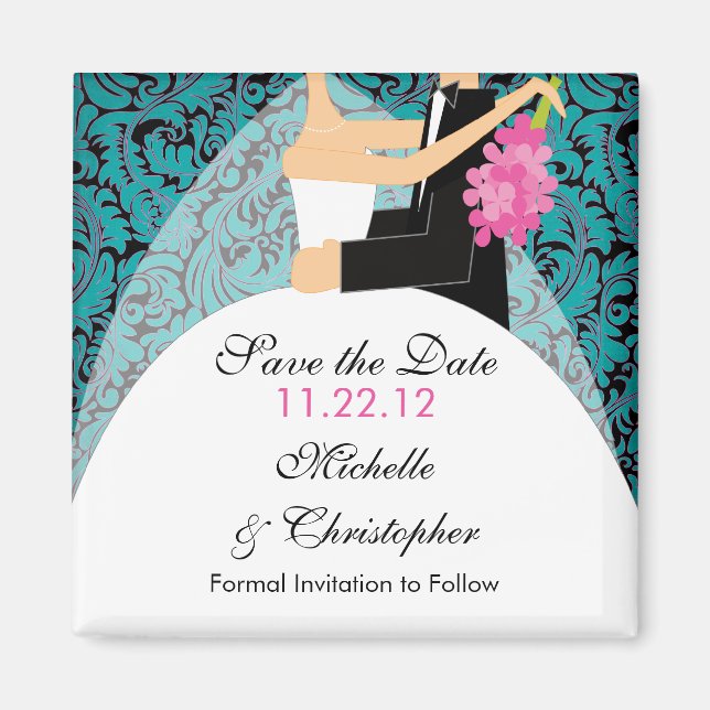 Íman Damask Bride e Imã salve a data do Groom (Frente)