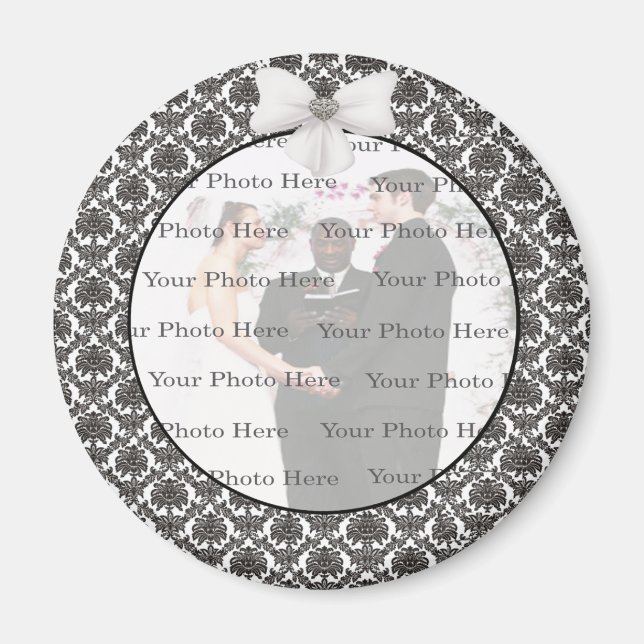 Íman Damask Elegance Wedding Round Magnet (Frente)