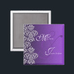 Íman Damask Royal Purple Wedding Magnet<br><div class="desc">Um Design de Imagens Digitalcon que apresenta uma Design Real Purple Color e Damask com uma variedade de imagens, formas, padrões, estilos e fontes personalizadas neste "Magnete Real de Casamento Roxo Damasco". Este design elegante e atraente vem completo com letras de texto personalizadas para se adequar à sua própria saudação....</div>