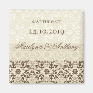 Íman Damask Swirls Lace Coffee Imã salve a data