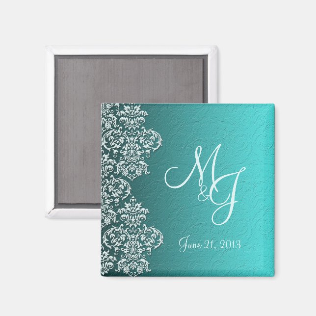 Íman Damask Turquoise Wedding Magnet (Front/Back)