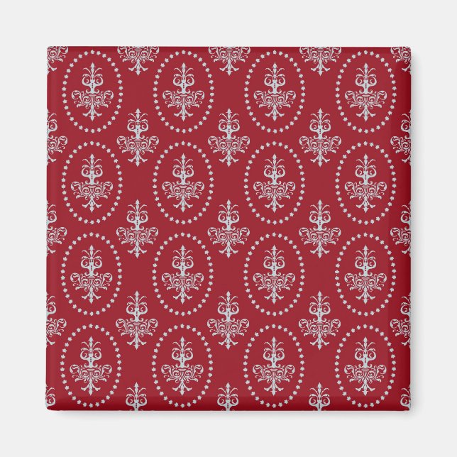 Íman Damask vintage red wallpaper Flor de lis (Frente)