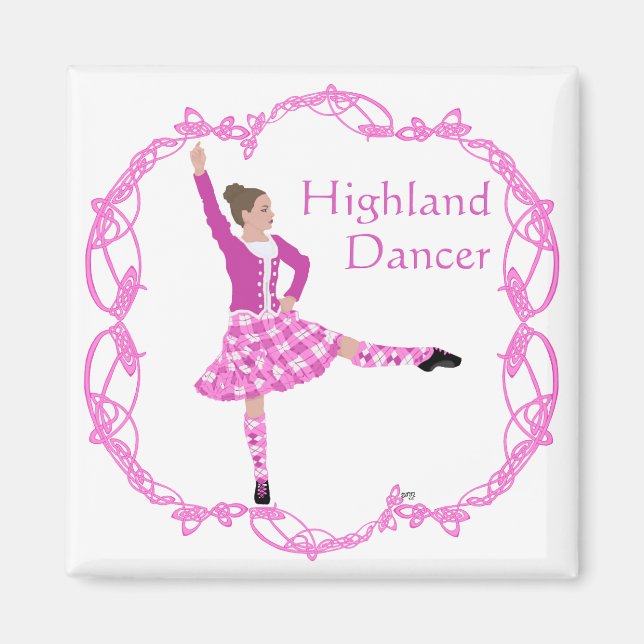 Íman Dançarina Escocesa de Highland Nó Celta Rosa (Frente)