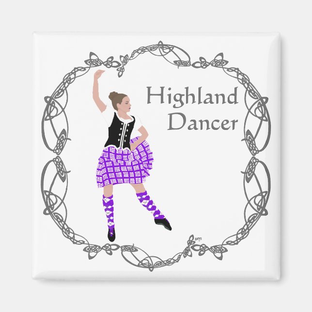 Íman Dançarina Escocesa de Highland Nó Celta Roxo (Frente)