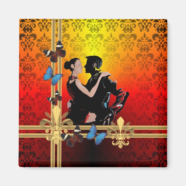 Íman Dançarinos românticos do tango em damask (Frente)
