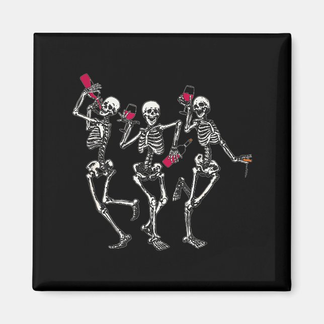 Íman Dancing Skeletons Drinking Wine Lover Funny Hallow (Frente)