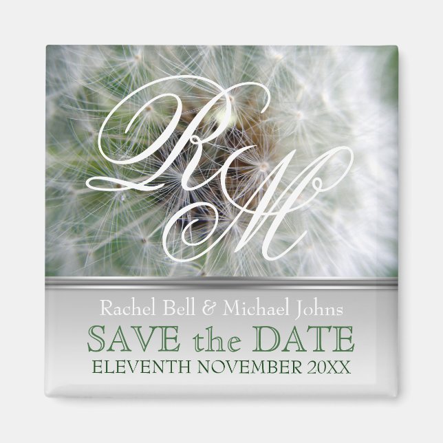 Íman Dandelion Dreams Monograma SavetheDate Magnet (Frente)