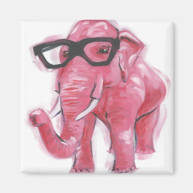 Íman Dapper | Elefante Rosa Em Óculos (Frente)