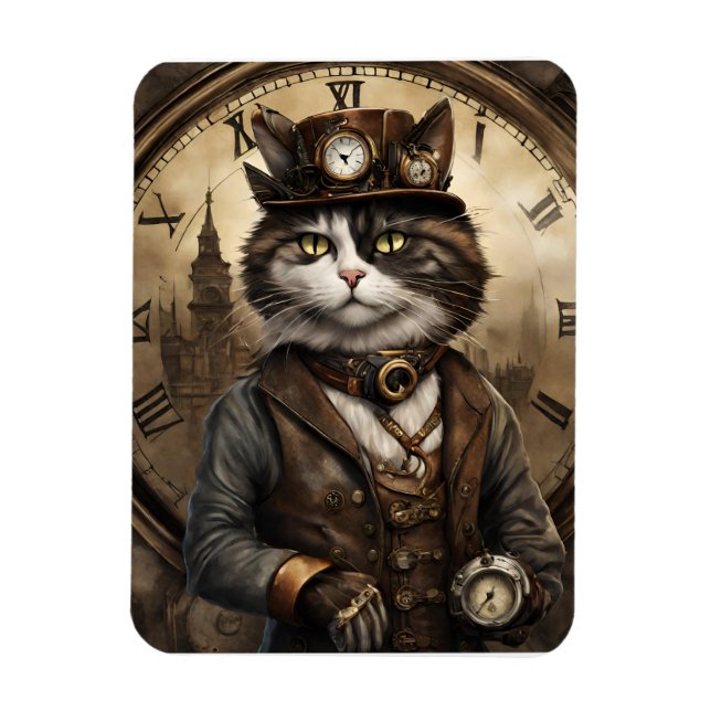 Íman Dapper Steampunk Calico Cat (Vertical)