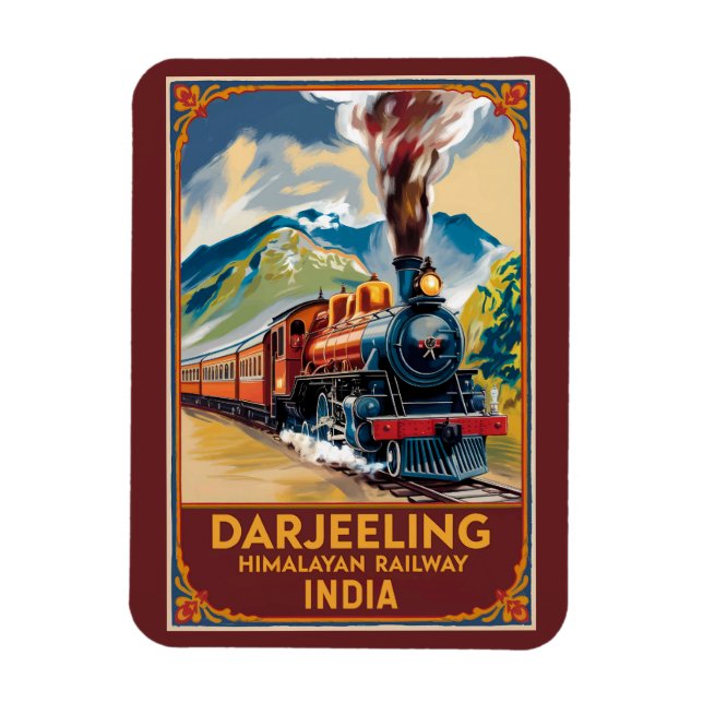 Íman Darjeeling India Train Painterly Viagem Art Retro (Vertical)