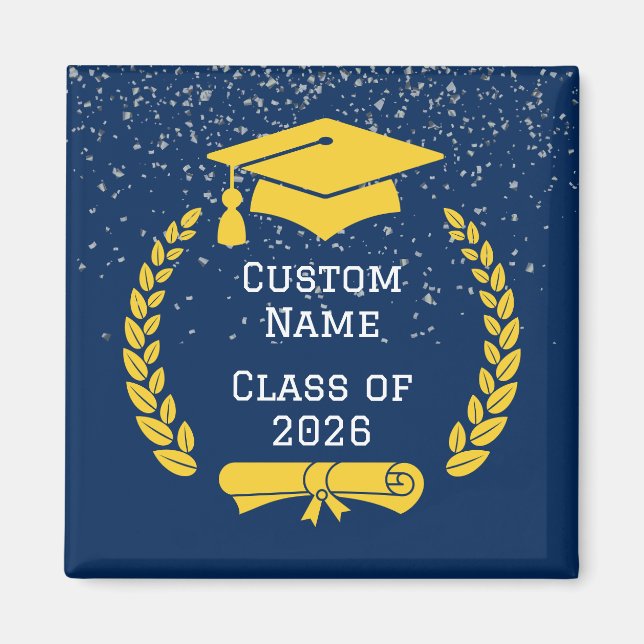 Íman Dark Blue & Gold Class of 2026 Graduation Magnet (Frente)