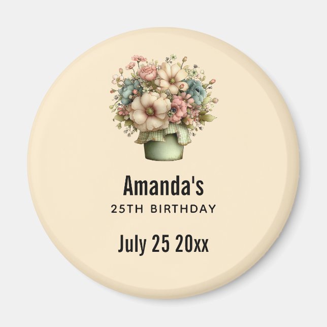 Íman Data de Aniversário com Flores Caprichosas (Frente)