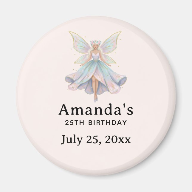 Íman Data de Aniversário da Fada Anjo Mágico Pastel (Frente)