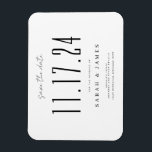 Íman Data De Casamento Chic Não Foto Salvar A Data<br><div class="desc">Um simples cartão moderno. Personalize este design branco e preto para ter a data do seu casamento,  nomes e detalhes.</div>