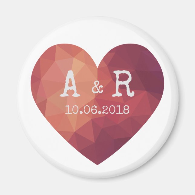 Íman data de casamento do casal vermelho 3d (Frente)