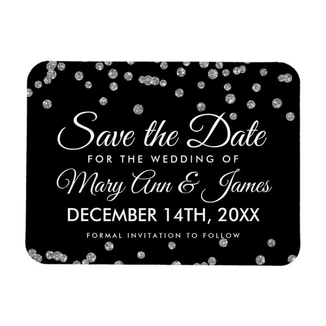 Íman Data de Salvamento do Casamento Preto de Confetti  (Horizontal)