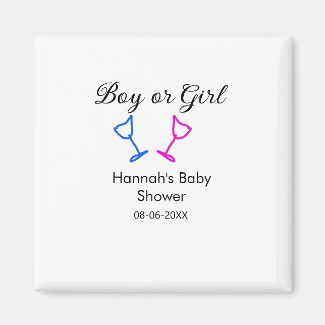 Íman Data do nome do chá de fraldas rosa ou azul (Frente)