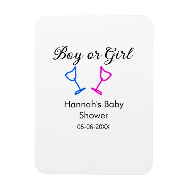 Íman Data do nome do chá de fraldas rosa ou azul (Vertical)