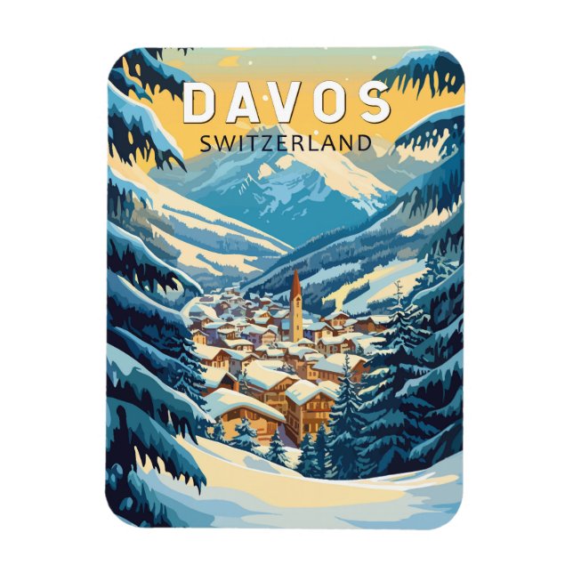 Íman Davos Suiça Art Vintage (Vertical)
