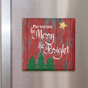 Íman Days Be Merry Bright Rustic Wood Trees Gold Star