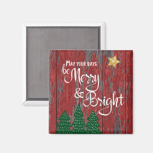 Íman Days Be Merry Bright Rustic Wood Trees Gold Star