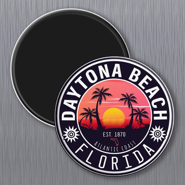 Íman Daytona Beach Florida Retro Sunset Souvenirs 80s (Criador carregado)